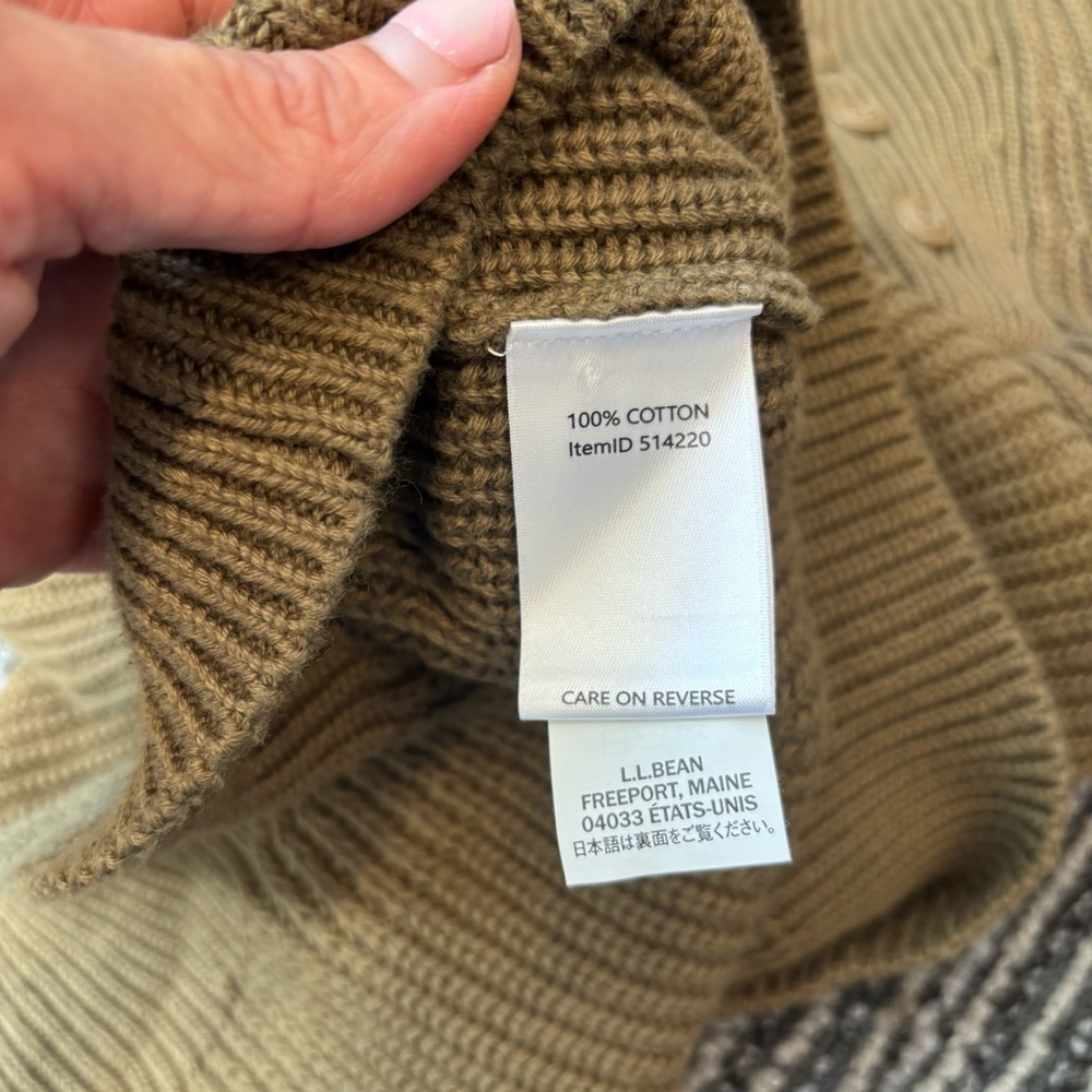 L.L. Bean Signature Men's Medium Henley Sweater Khaki Green Cotton - Picture 12 of 12